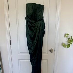 House of CB Strapless Emerald Satin Gown